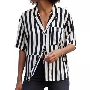 AYR The Pool Boy Shirt Regatta Stripe Relaxed Fit Preppy Blouse Black White Sz S